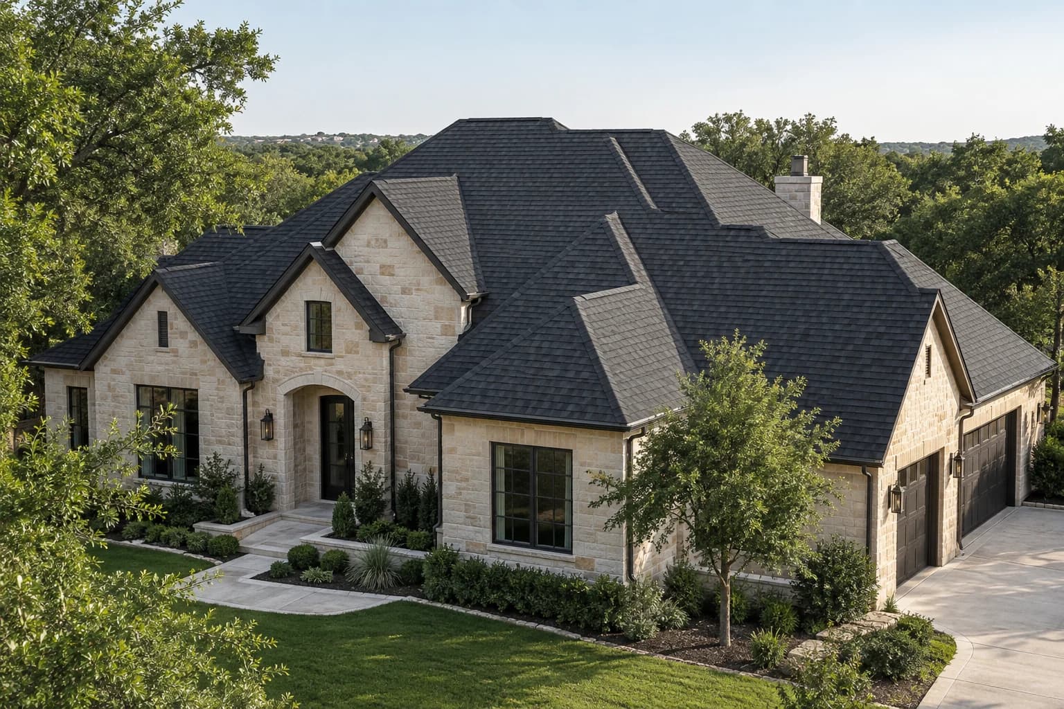 Residential roof and exterior design inspiration. AI-generated inspiration.